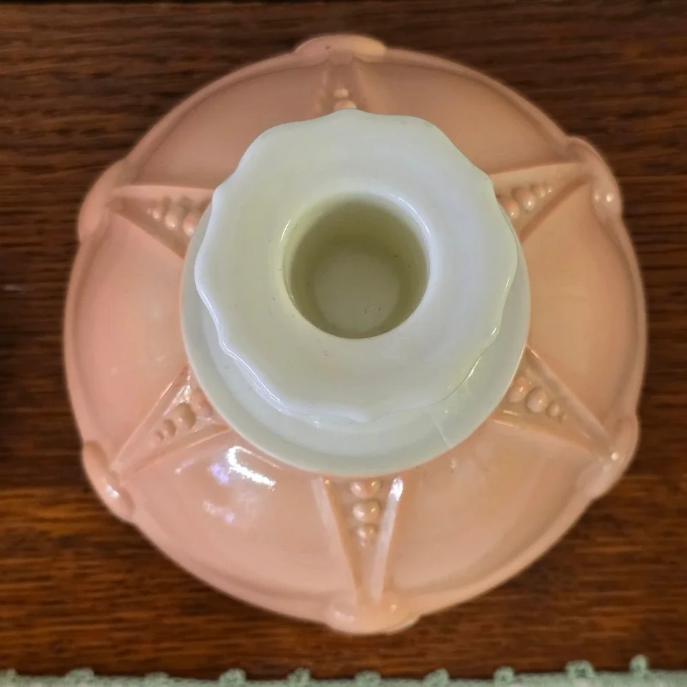 Vintage‎ Anchor Hocking Oyster Pearl Pink Candlestick Holders Easter Spring